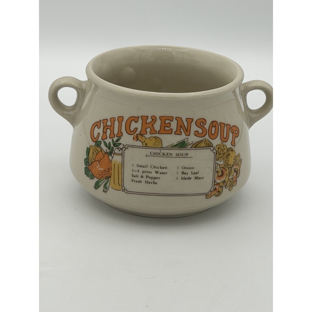 Vintage Soup Recipe Ceramic Bowls  Chicken Soup Porcelain